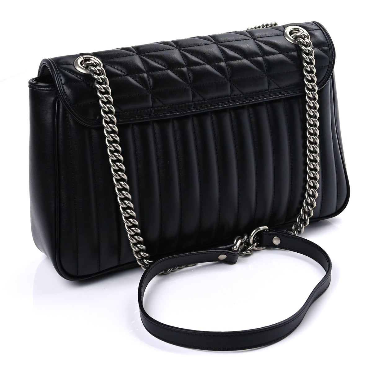 Gucci Calfskin Matelasse Aria Medium GG Marmont Shoulder Bag  Black 2 of 8