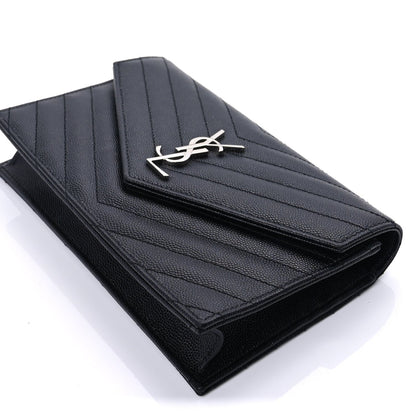 Saint Laurent Grain De Poudre Matelasse Chevron Monogram Envelope Chain Wallet Black 7 of 8