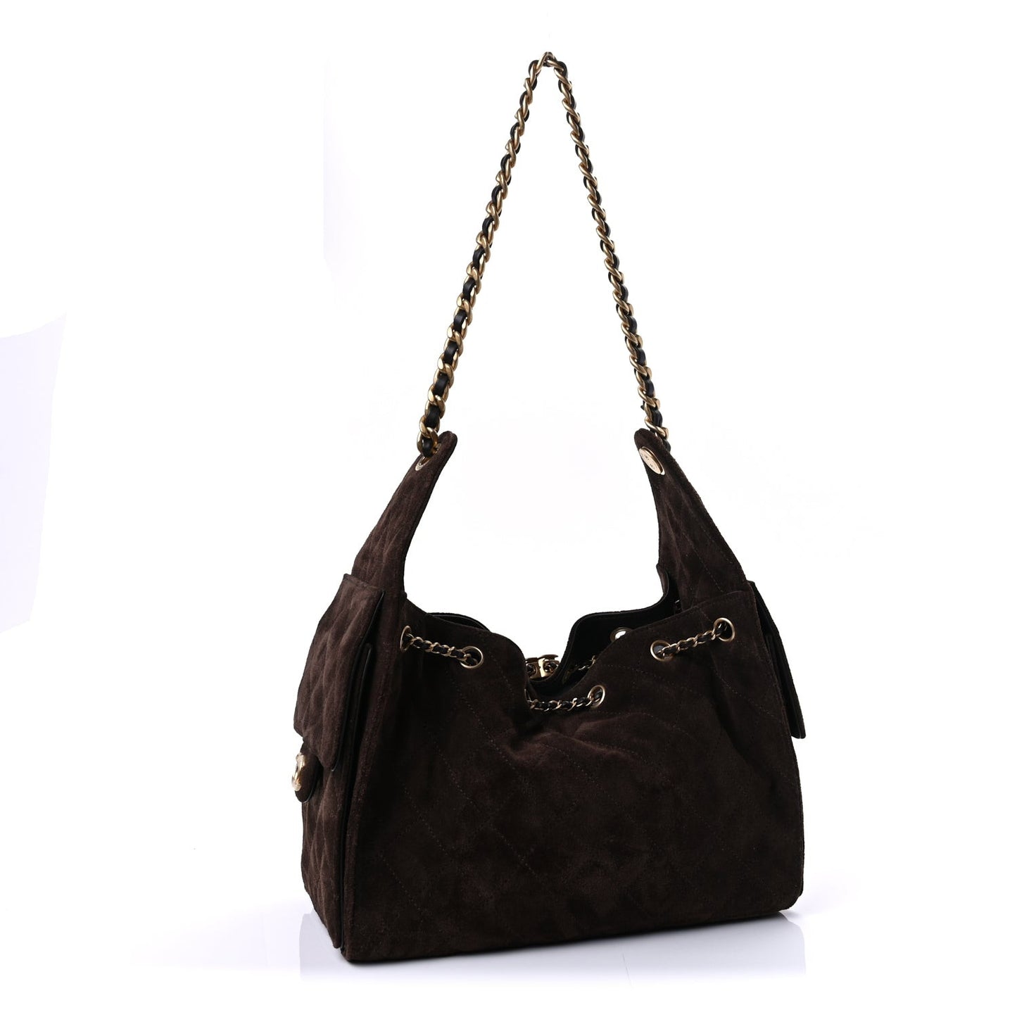 Suede Quilted Small  25 Handbag  Dark Brown