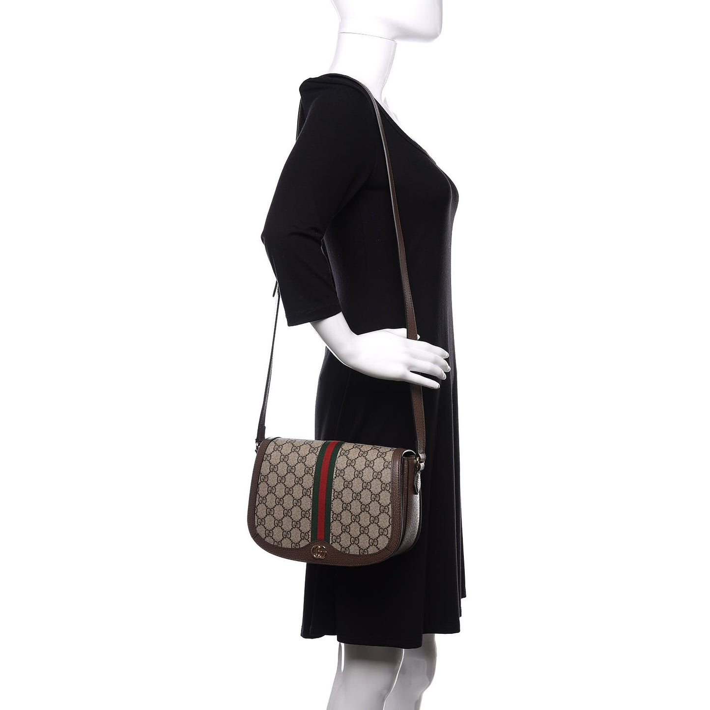 GG Supreme Monogram Web Small Ophidia Flap Messenger Bag Brown