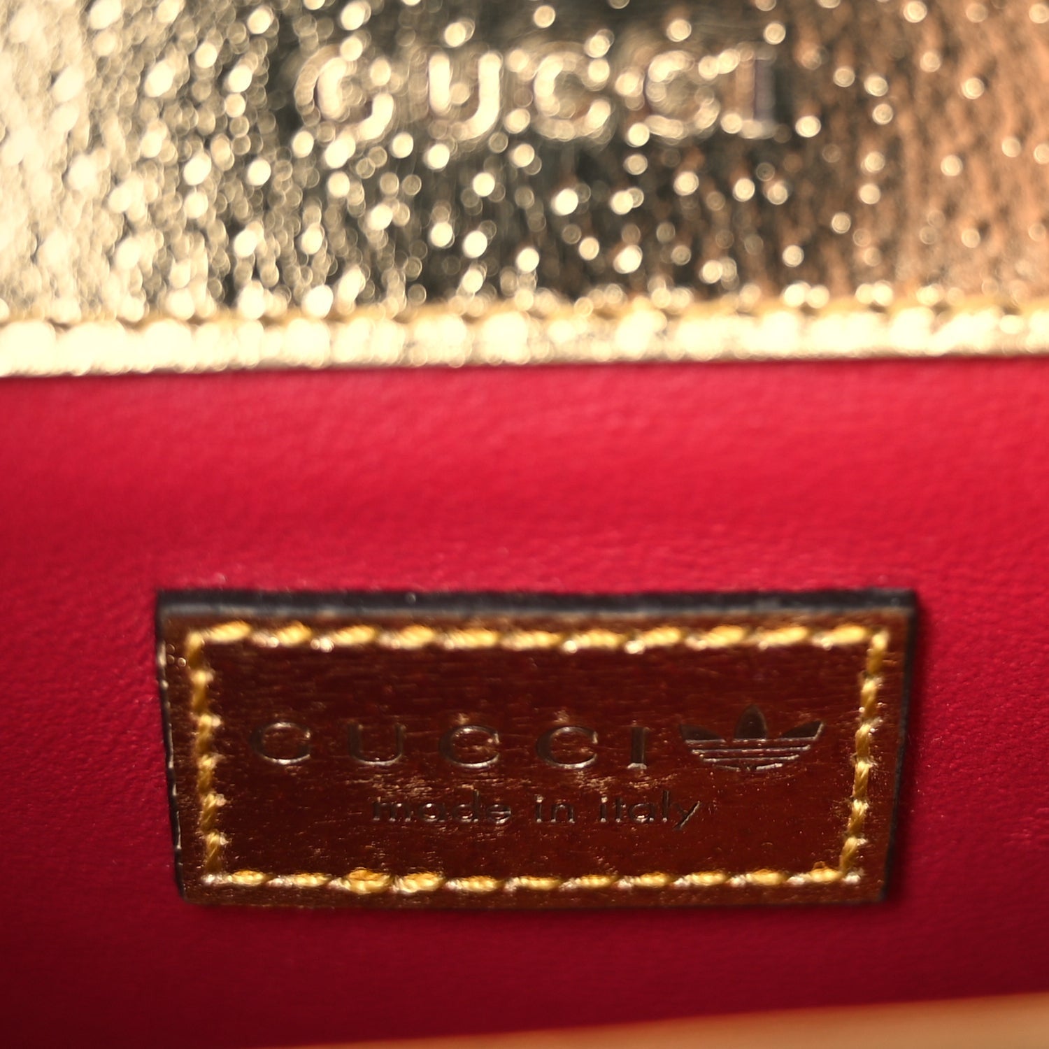 Gucci X ADIDAS Textured Dollar Calfskin Web Trefoil Horsebit 1955 Shoulder Bag King Gold Black 5 of 8