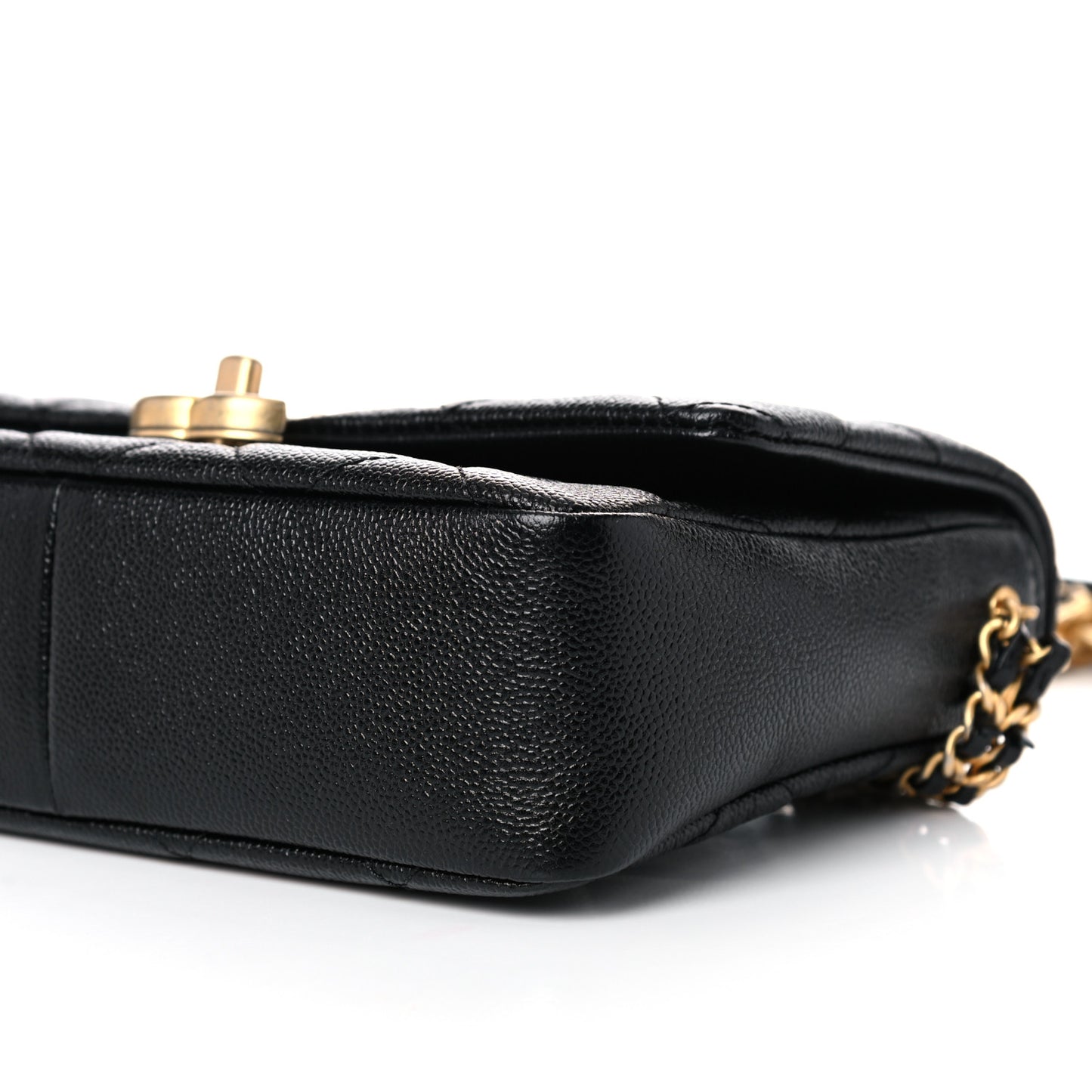 Shiny Caviar Quilted Small Chain Melody Flap Black