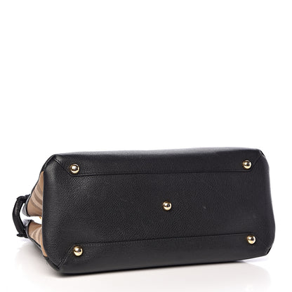 Burberry Grainy Calfskin House Check Medium Banner Tote Black 5 of 16
