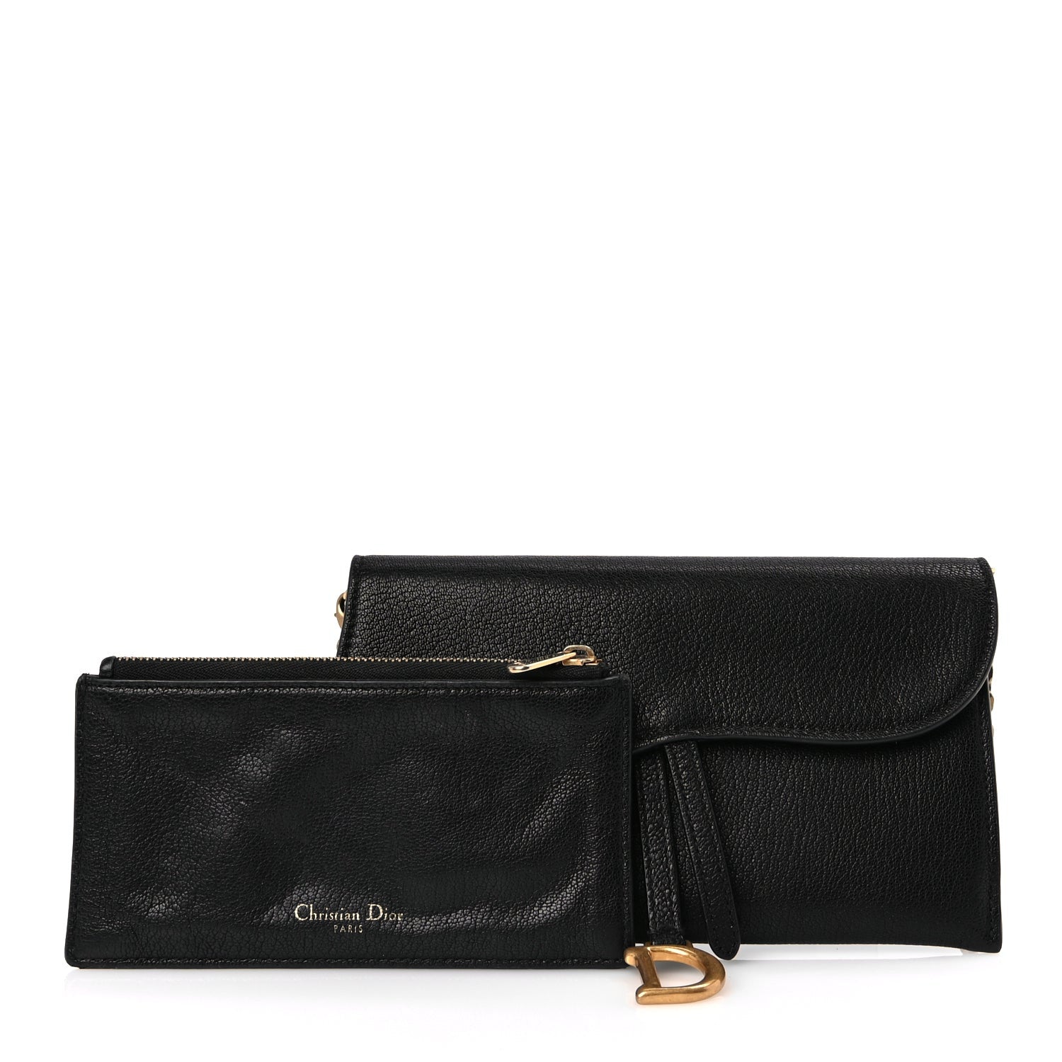 Christian Dior Goatskin Saddle Long Wallet With Chain Black 2 of 10