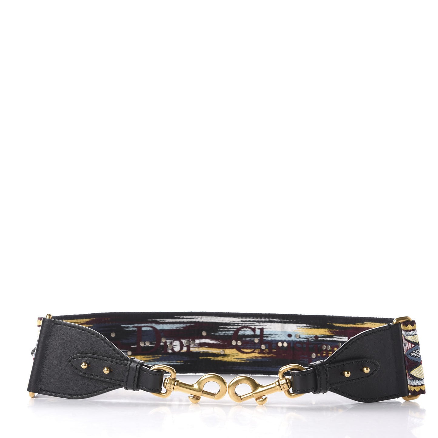 Canvas Embroidered Studded Shoulder Strap Black Multicolor