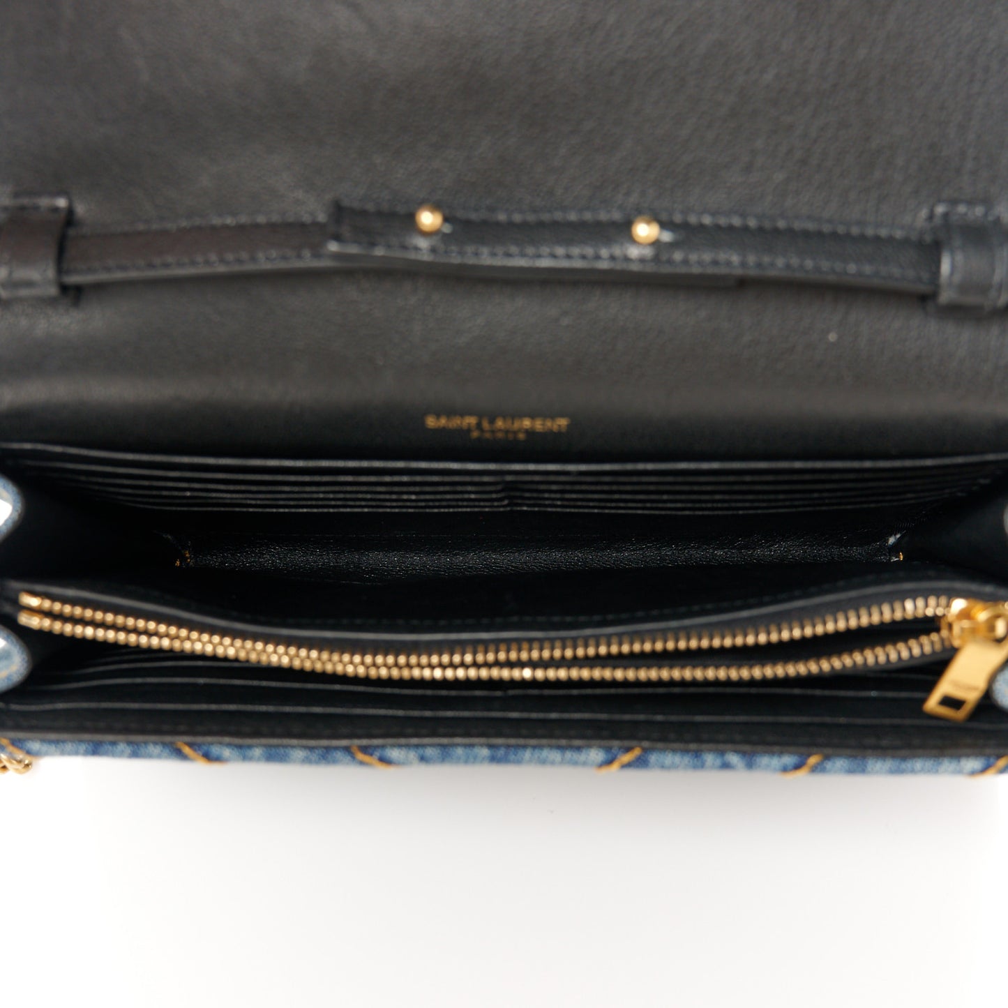 Denim Matelasse Chevron Monogram Chain Wallet Blue Jeans