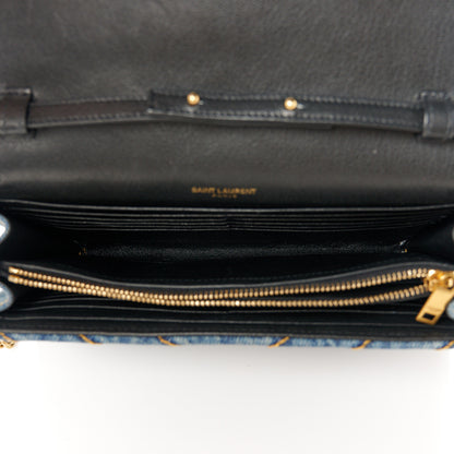 Saint Laurent Denim Matelasse Chevron Monogram Chain Wallet Blue Jeans 5 of 9