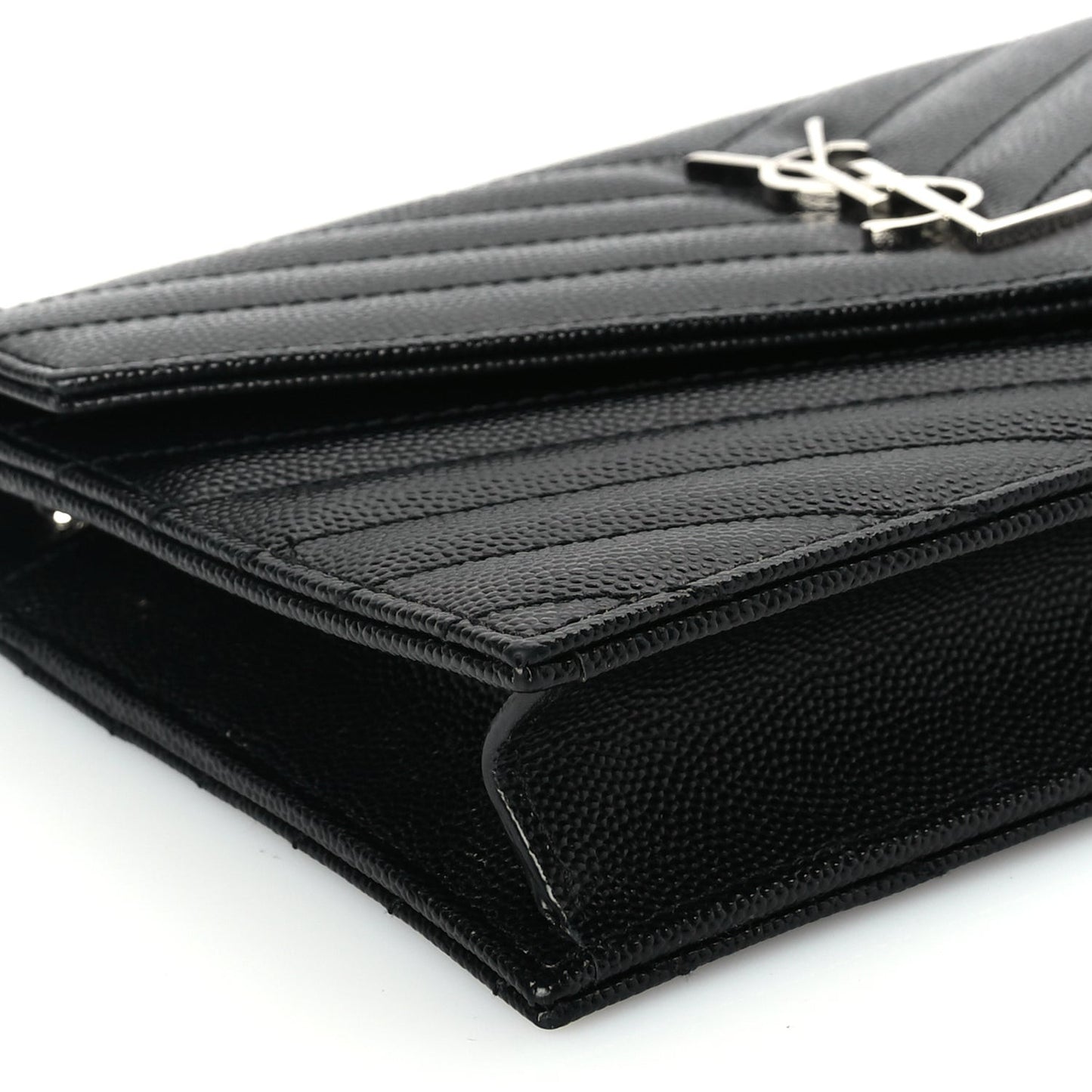 Grain De Poudre Matelasse Chevron Monogram Envelope Chain Wallet Black