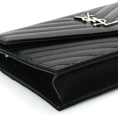 Saint Laurent Grain De Poudre Matelasse Chevron Monogram Envelope Chain Wallet Black 13 of 16