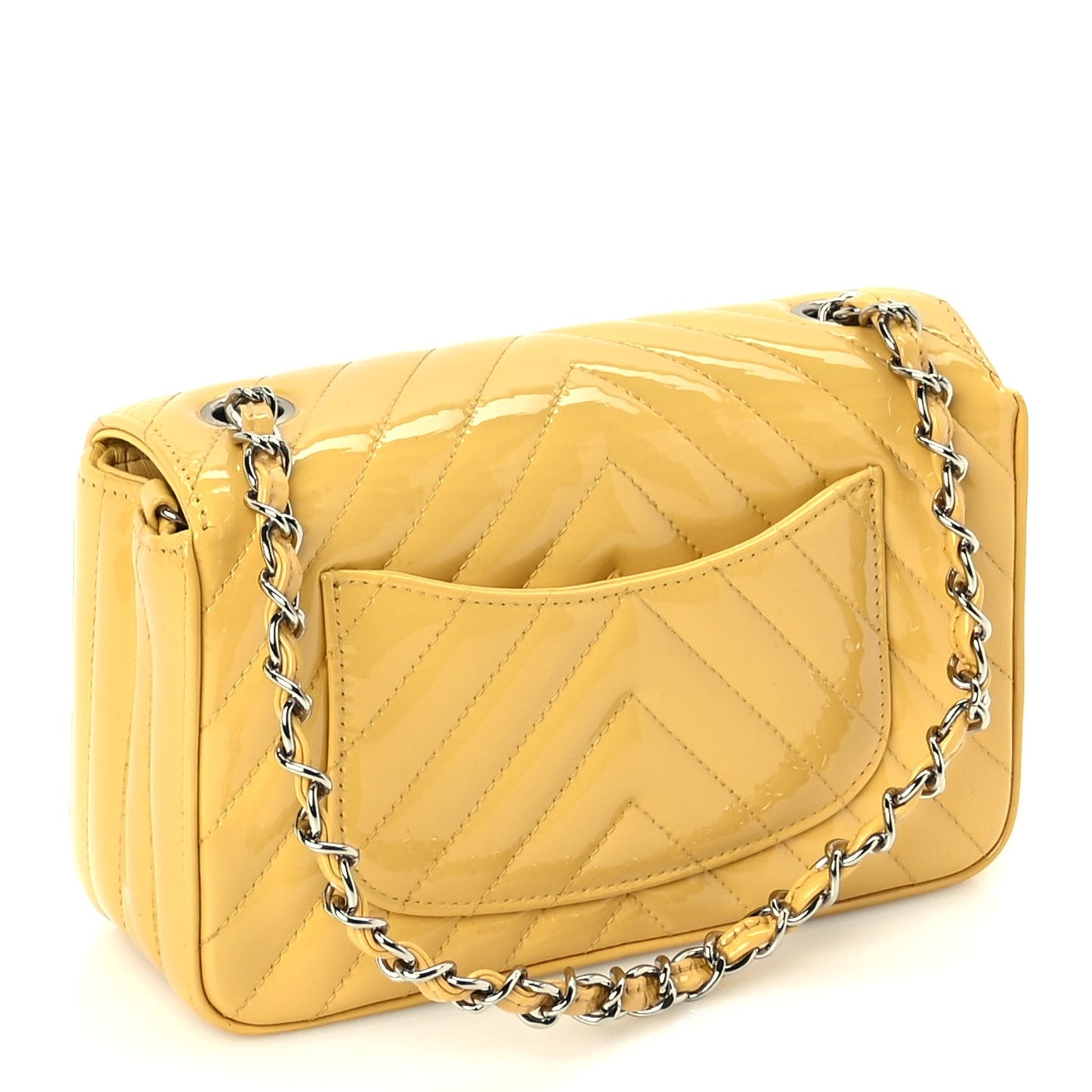 Patent Chevron Quilted Mini Rectangular Flap  Yellow