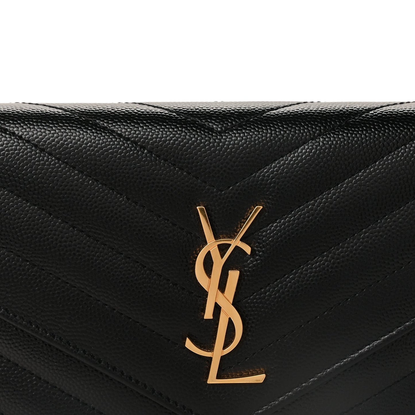 Grain De Poudre Matelasse Chevron Monogram Envelope Chain Wallet Black