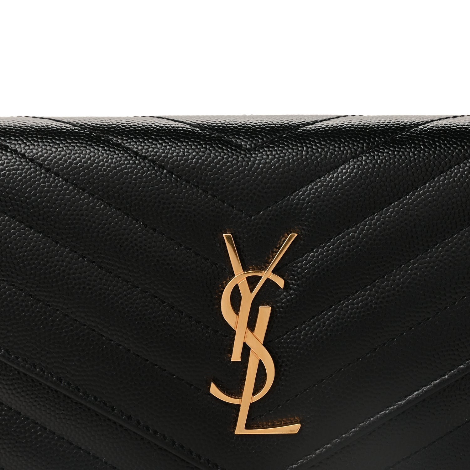 Saint Laurent Grain De Poudre Matelasse Chevron Monogram Envelope Chain Wallet Black 7 of 9
