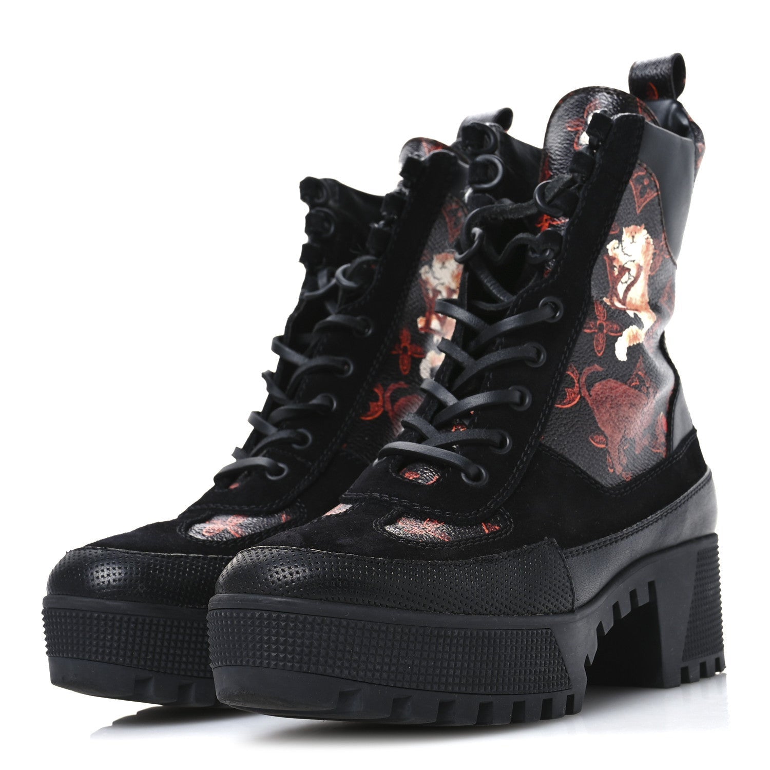 Louis Vuitton Suede Calfskin Catogram Laureate Platform Desert Boots Black Marron 4 of 7