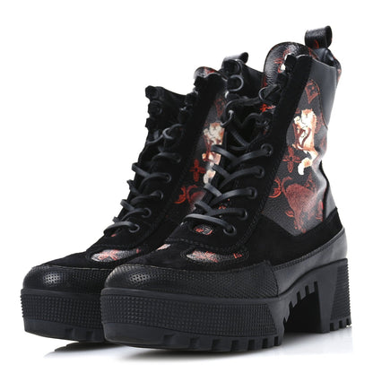 Louis Vuitton Suede Calfskin Catogram Laureate Platform Desert Boots Black Marron 4 of 7