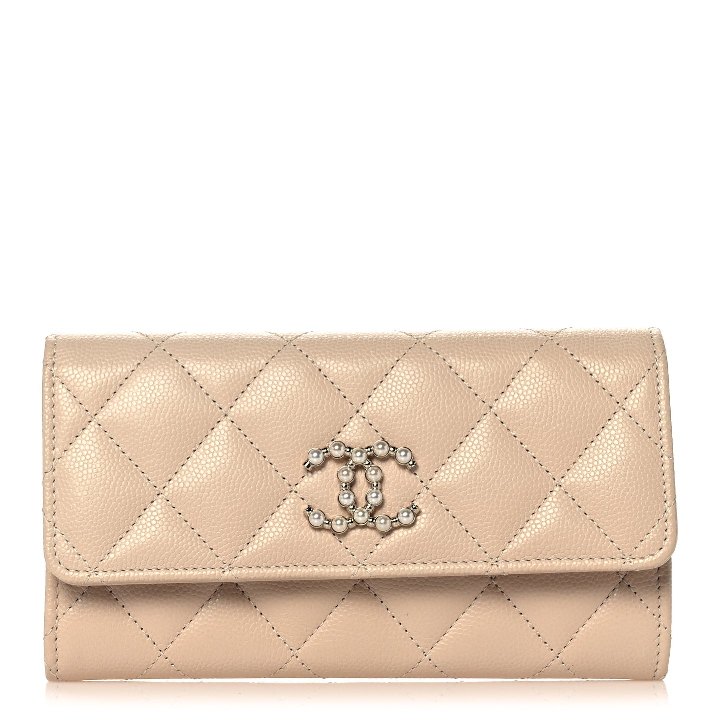 Caviar Pearl Quilted Coco Candy Wallet Beige
