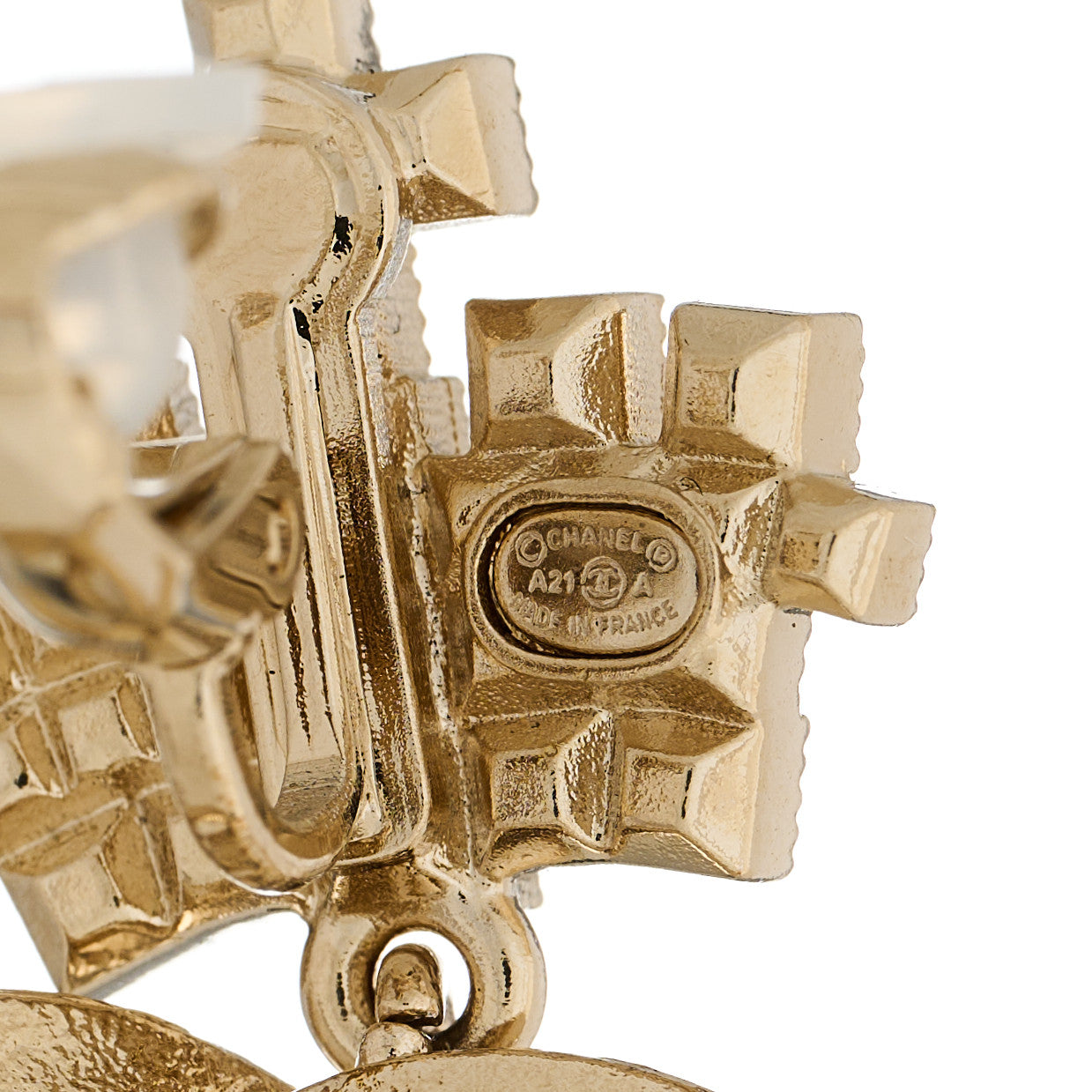 Chanel Crystal CC Crown Drop Clip On Earrings Gold 3 of 5