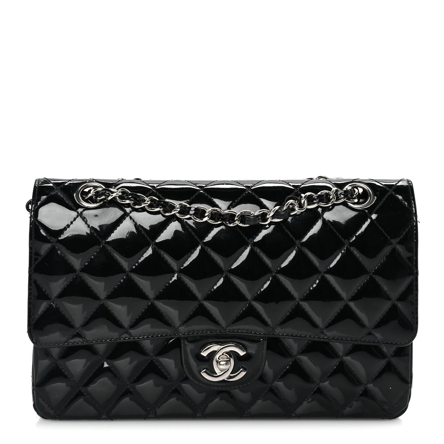 Patent Quilted Medium Double Flap Black