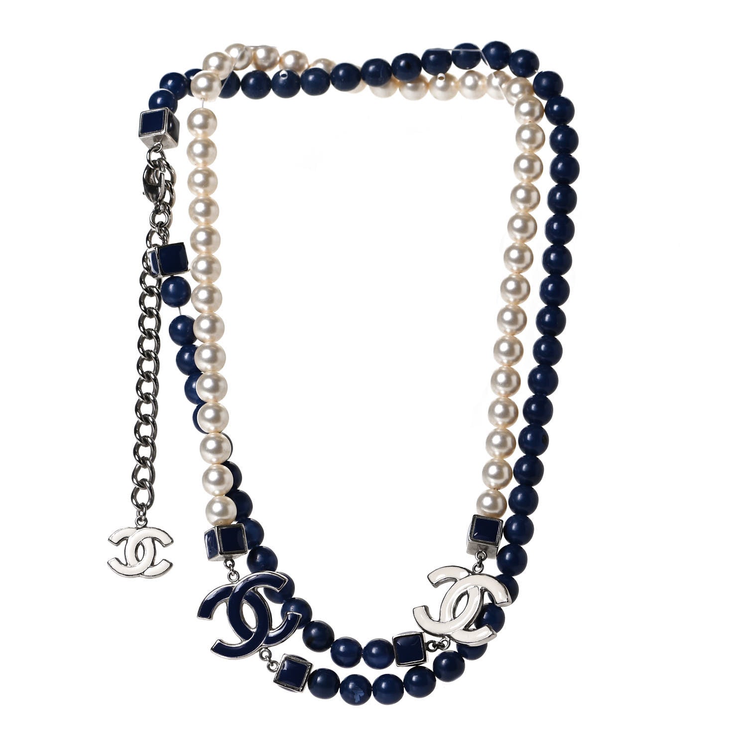 Chanel Pearl CC Long Necklace Pearly White Blue 3 of 7
