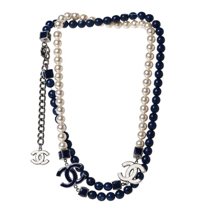Chanel Pearl CC Long Necklace Pearly White Blue 3 of 7