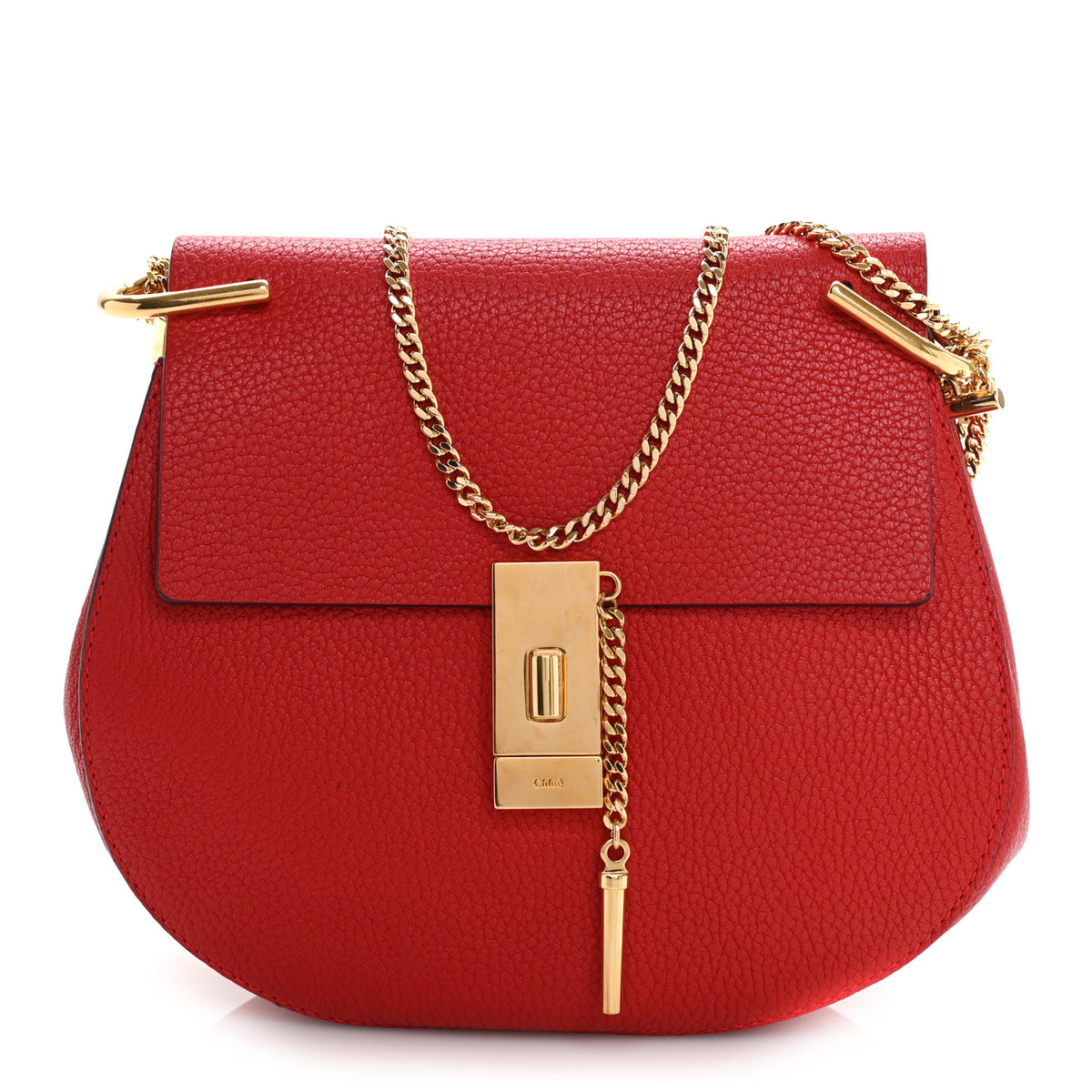Grained Lambskin Medium Drew Shoulder Bag Plaid Red
