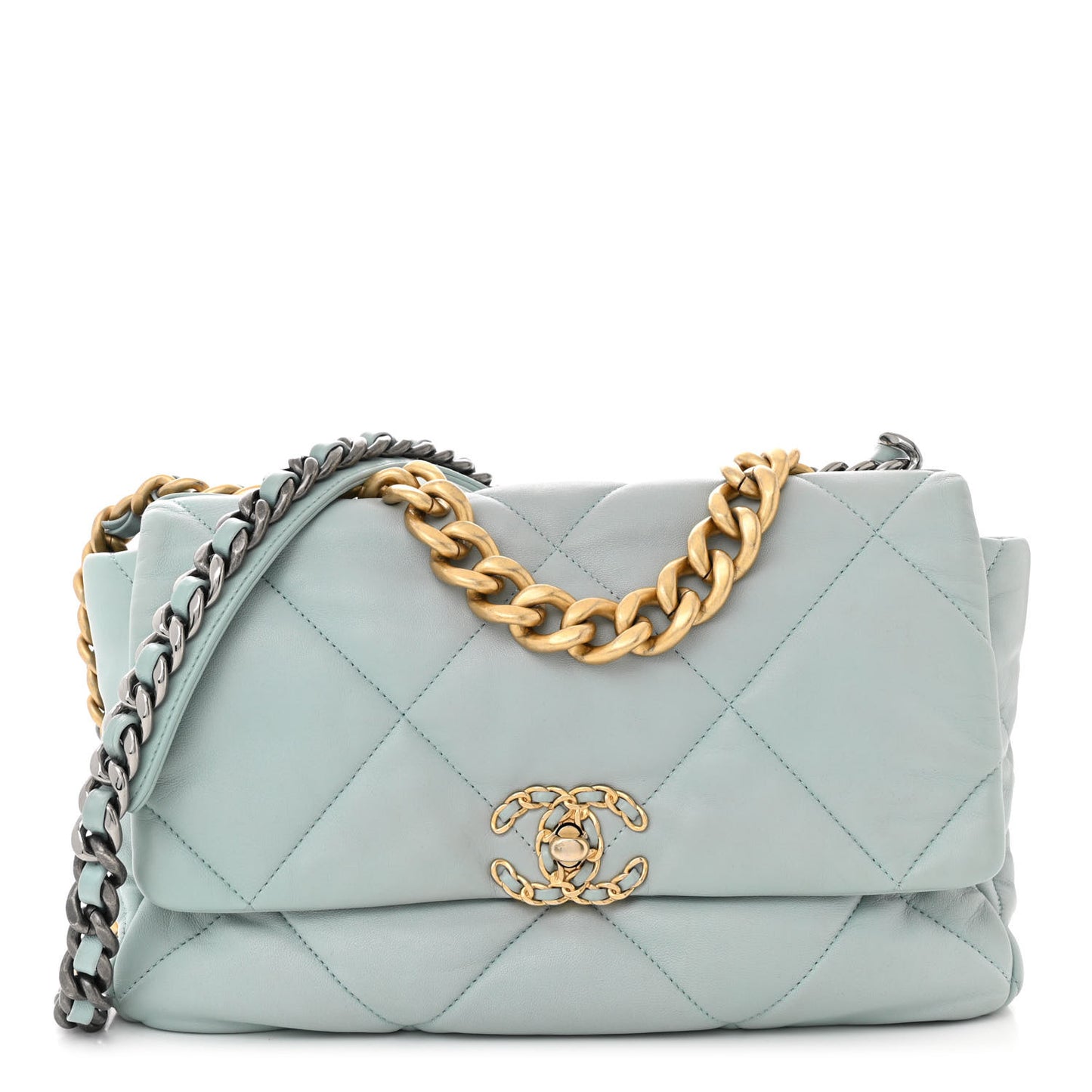 Lambskin Quilted Large Chanel 19 Flap Light Blue