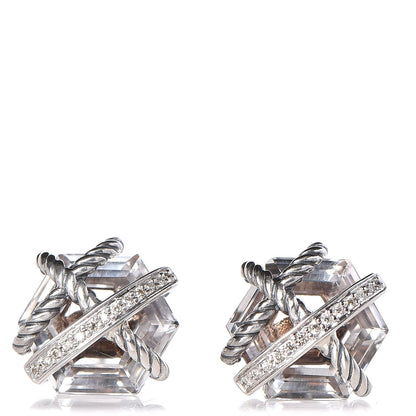 David Yurman Sterling Silver Diamond Crystal 10mm Cable Wrap Earrings 1 of 4