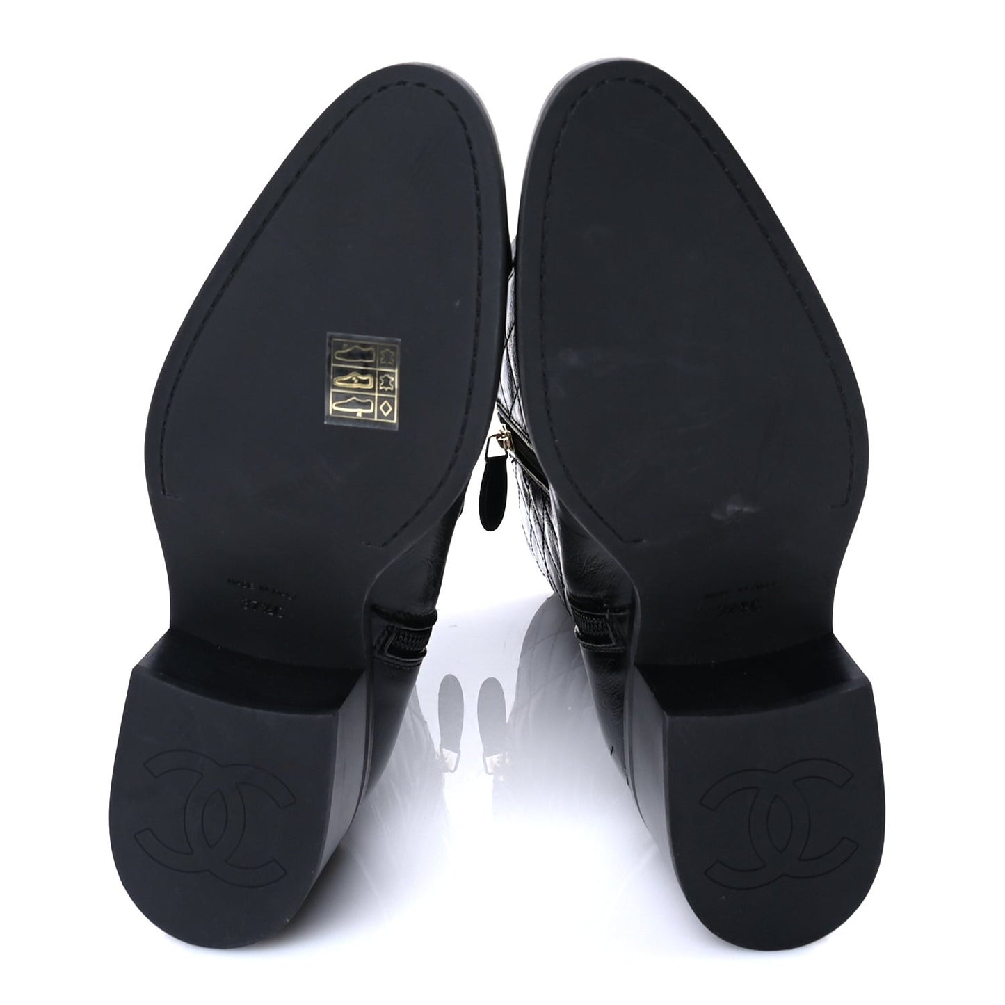 Shiny Crumpled Calfskin Quilted CC High Boots 37.5 Black