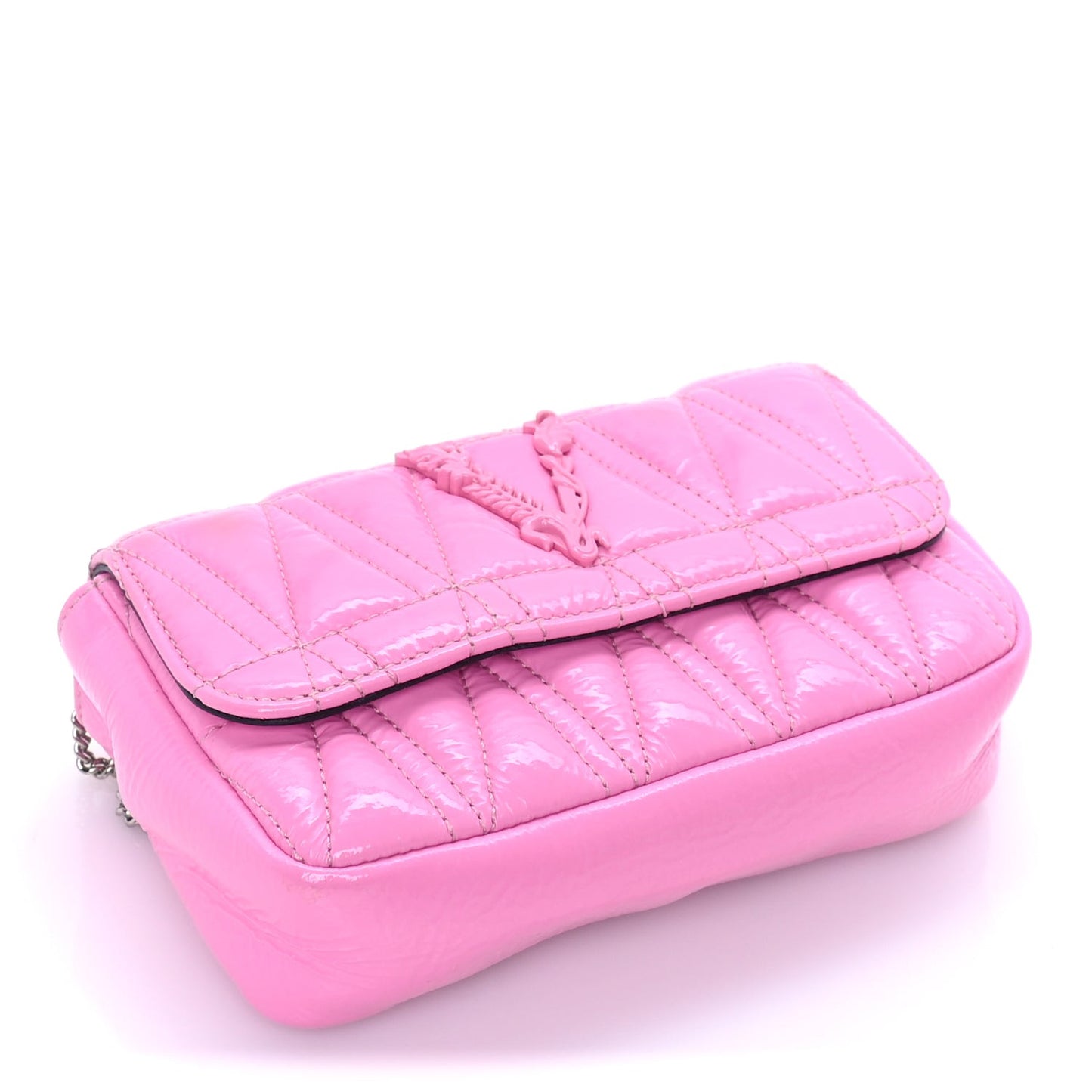 Patent Quilted Virtus Tonal Evening Bag  Pink