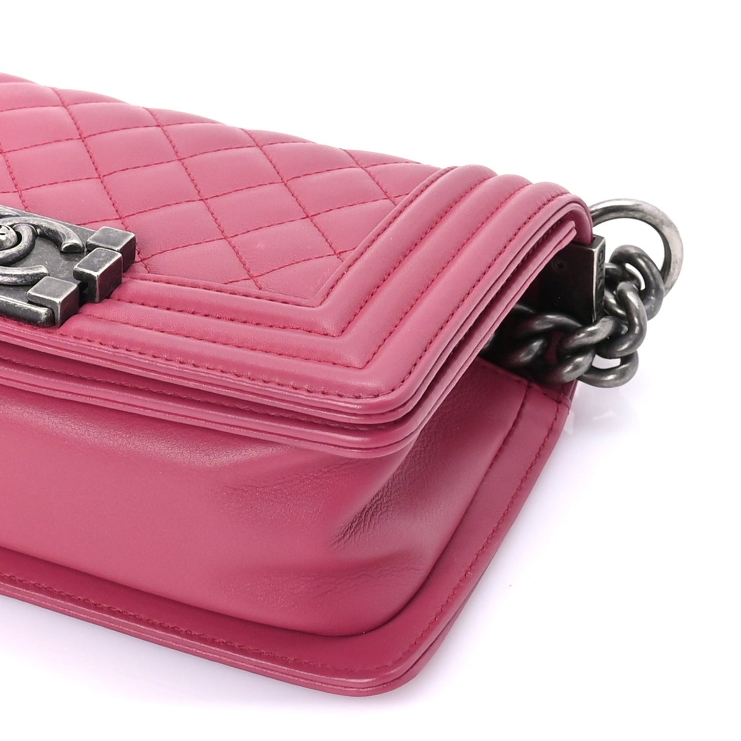Lambskin Quilted Small Boy Flap  Dark Pink