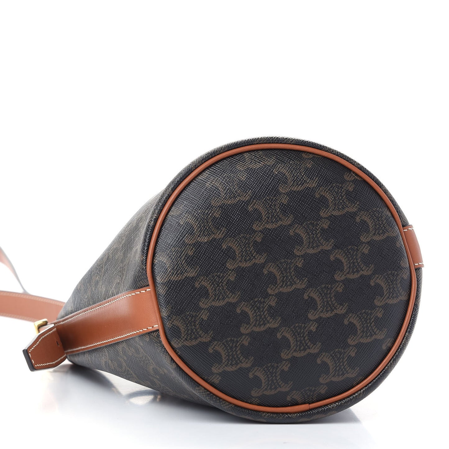 Triomphe Canvas Calfskin Small Drawstring Bucket Bag Tan