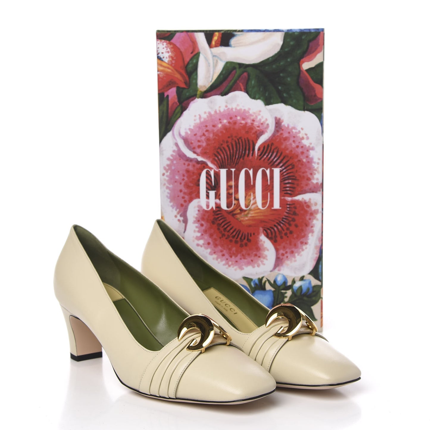 Malaga Kid Half Moon GG Square Toe Pumps 41.5 White