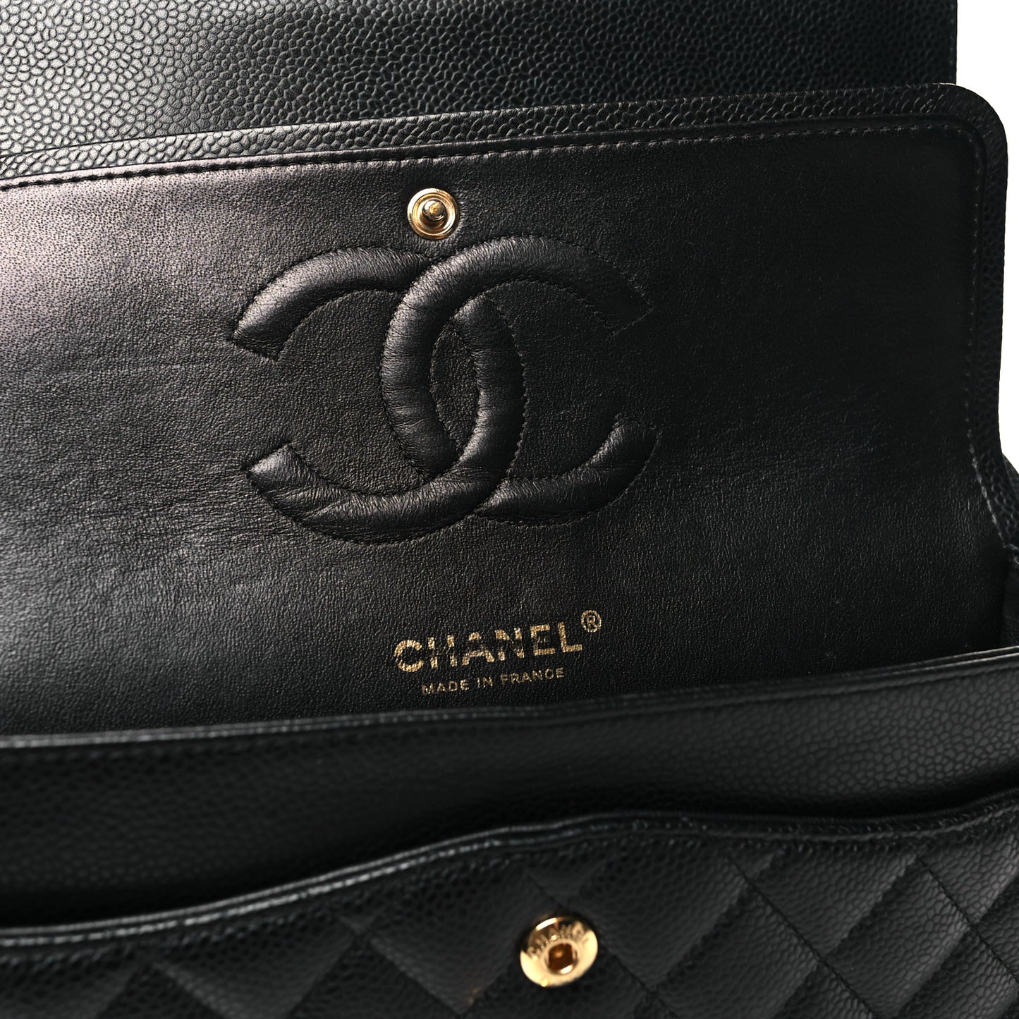 Caviar Quilted Medium Double Flap Black
