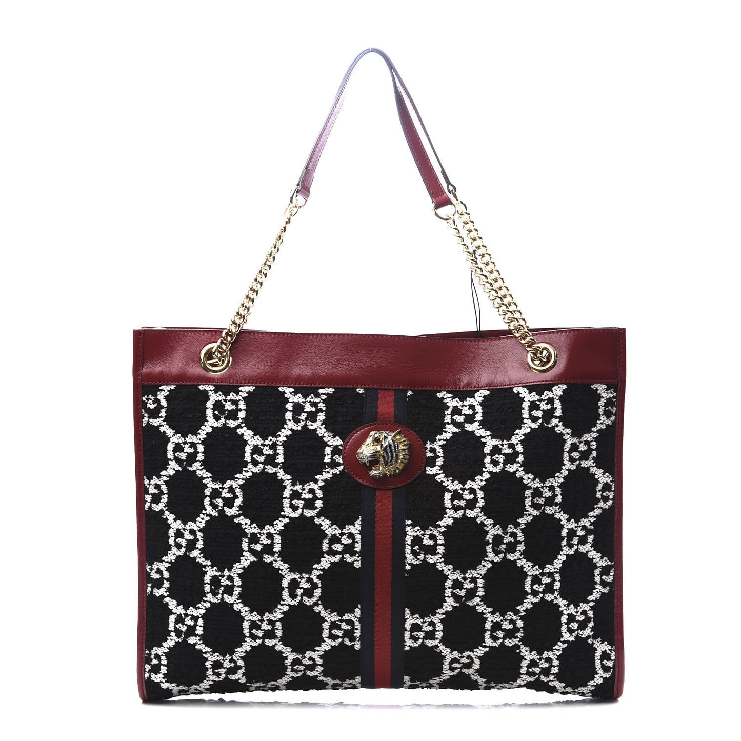 Tweed GG Monogram Large Rajah Chain Tote Romantic Cherry Black White