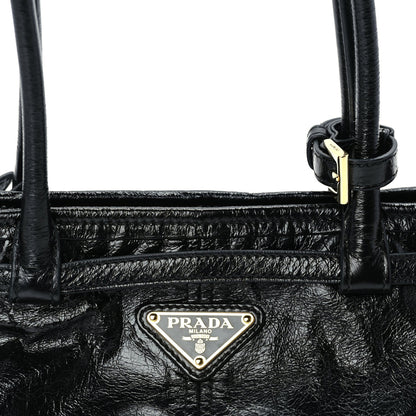 Prada Glossy Calfskin Triangle Medium Bonnie Shoulder Bag Black 6 of 8