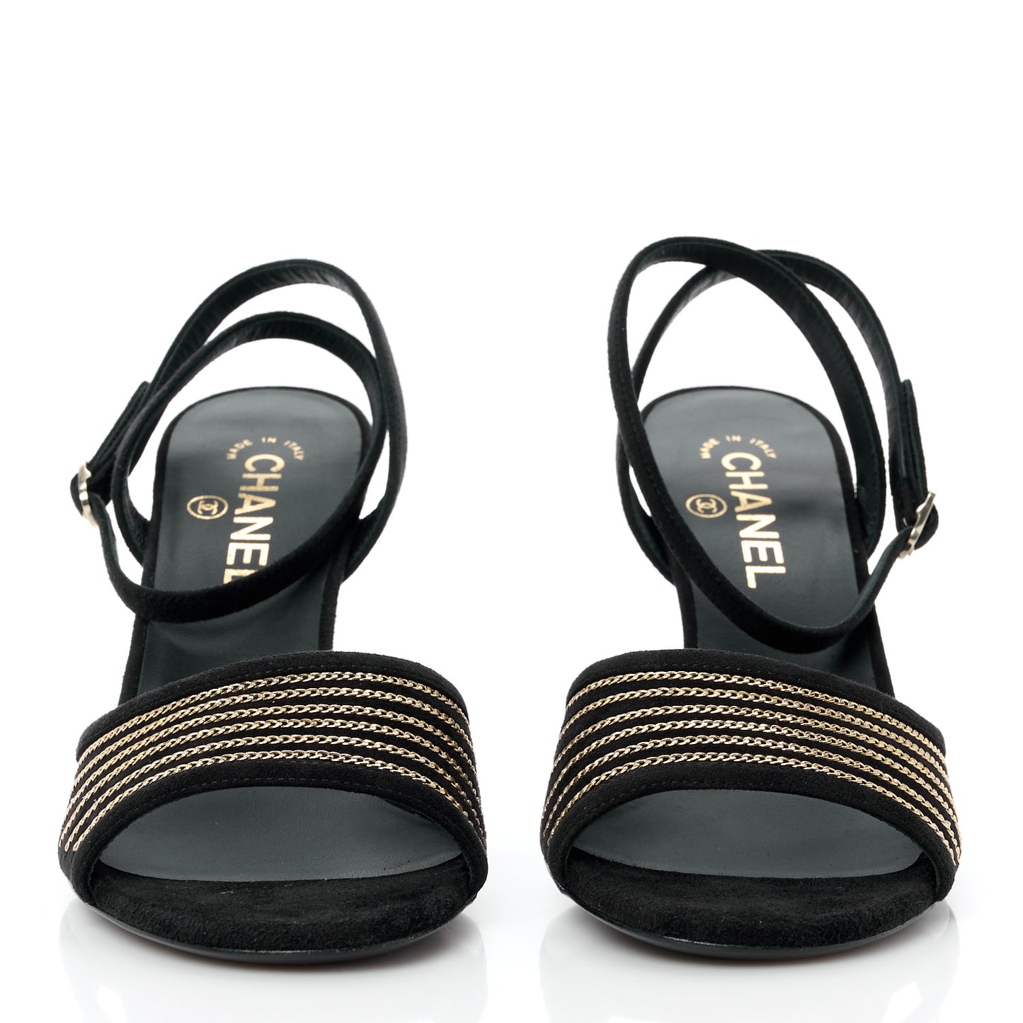 Suede Kidskin Chain Sandals 40 Black