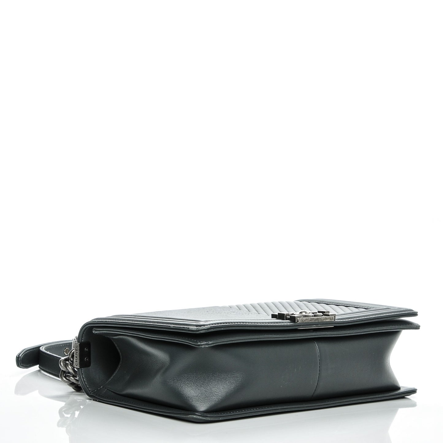 Calfskin Chevron New Medium Boy Flap Dark Grey