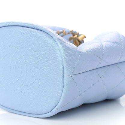 Chanel Iridescent Caviar Quilted My Perfect CC Bucket Drawstring Bag Light Blue 10 of 11