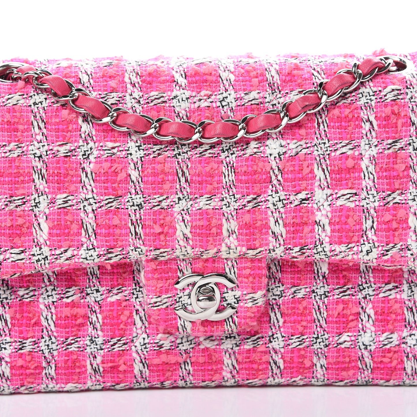 Tweed Quilted Medium Double Flap Hot Pink