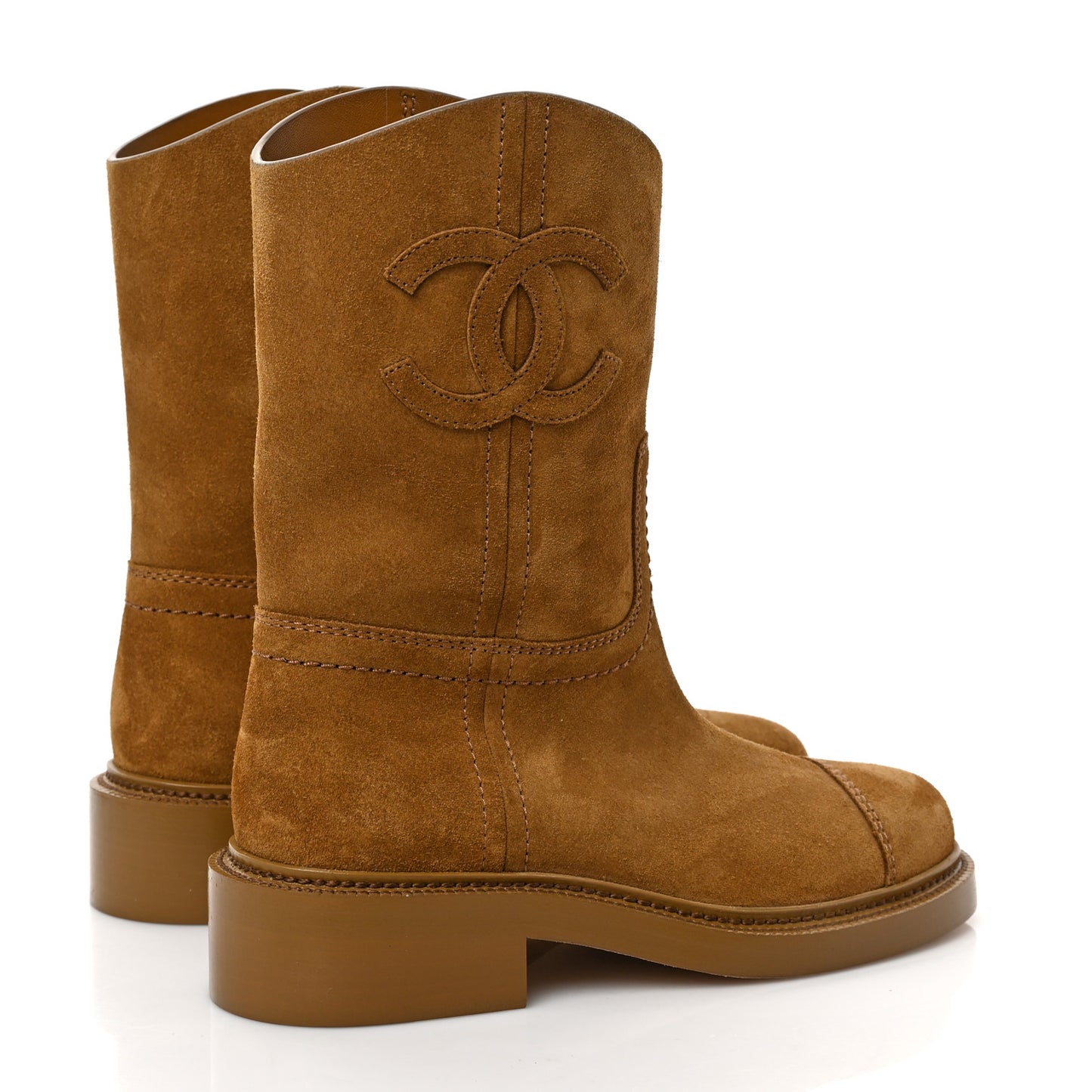 Suede Quilted Cap Toe Boots 36 Brown