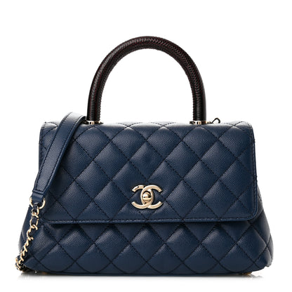 Chanel Caviar Quilted Lizard Embossed Mini Coco Handle Flap Dark Blue 1 of 12