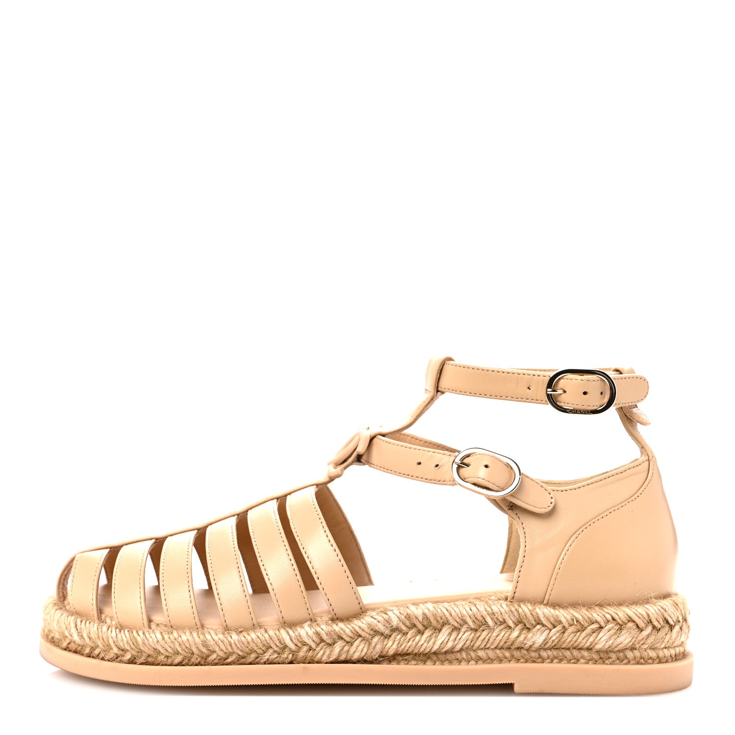Chanel Lambskin Espadrille Sandals 39 Beige 1 of 10
