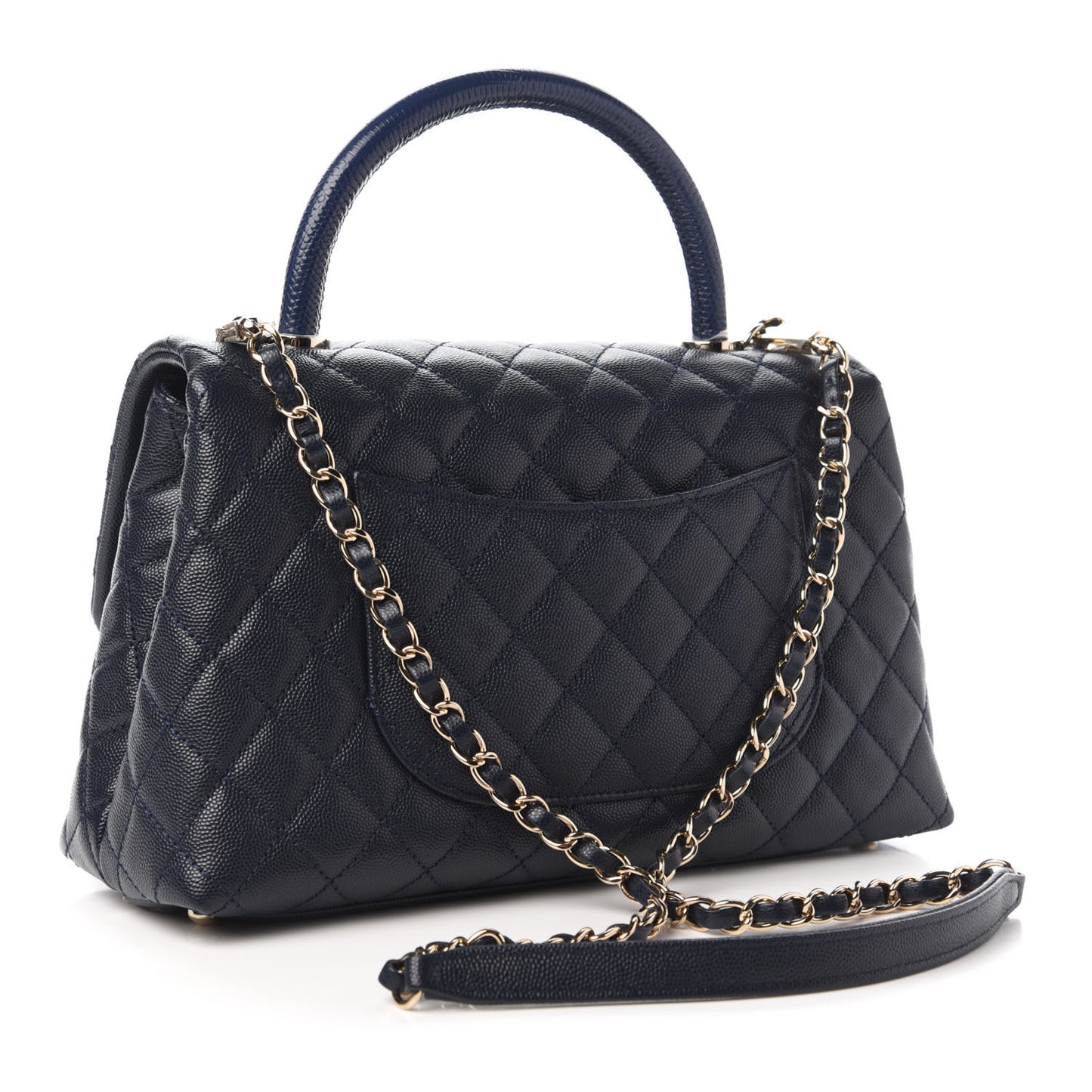 Caviar Lizard Quilted Small Coco Handle Flap Navy Blue