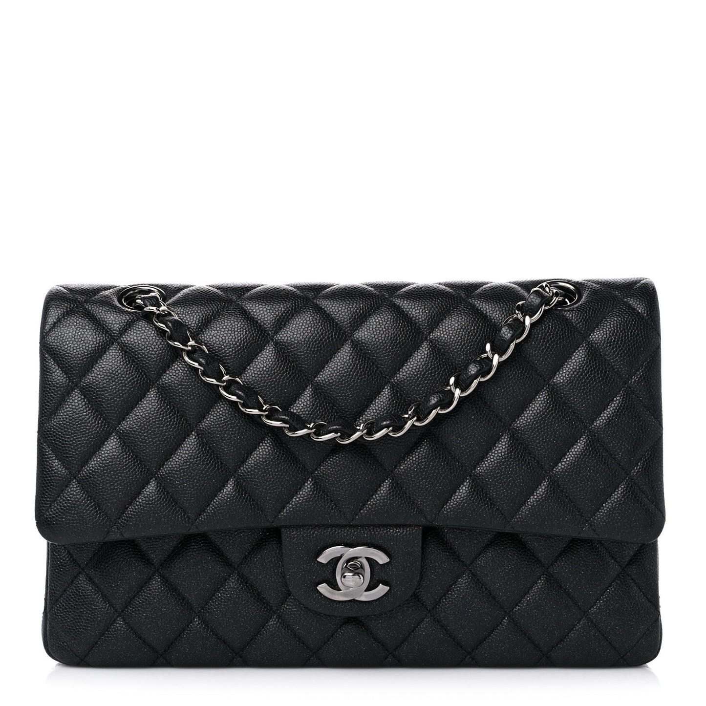 Iridescent Caviar Quilted Medium Double Flap Black