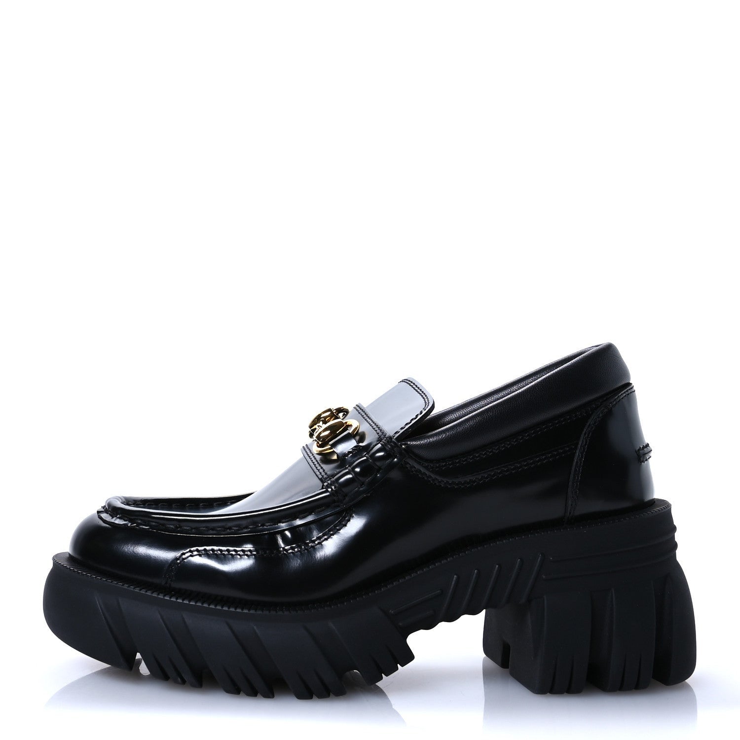 Gucci Magnum Calfskin Nappa Samoa Womens Horsebit Platform Chunky Lug Sole 40mm Loafers 35 Black 1 of 7
