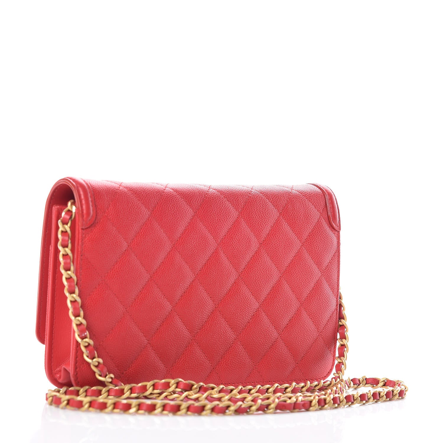 Chanel Caviar Quilted CC Filigree Wallet On Chain WOC Red 3 of 11