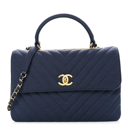 Chanel Jersey Chevron Quilted Medium Trendy CC Dual Handle Flap Bag Navy 1 of 10