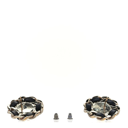 Chanel Pearl Lambskin Chain Around CC Earrings  Gold Black 3 of 4