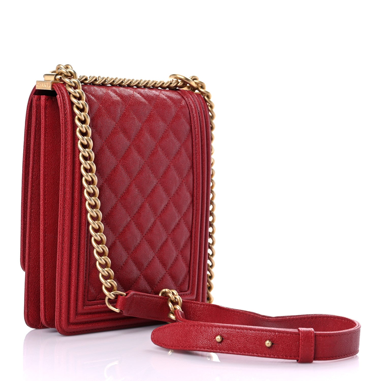 Chanel Caviar Quilted North South Boy Flap Red 3 of 10
