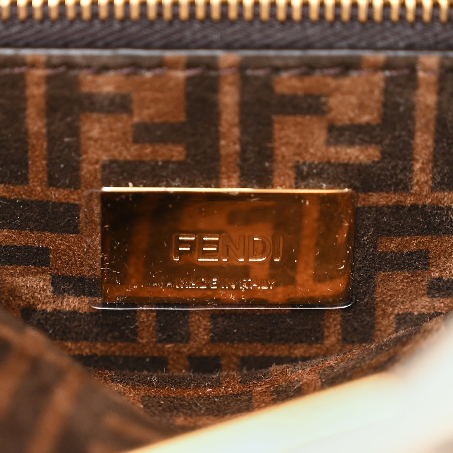 Fendi Vitello Seta Suede FF Mini Peekaboo Iconic Satchel Uovo Sigaro Marrone 5 of 11