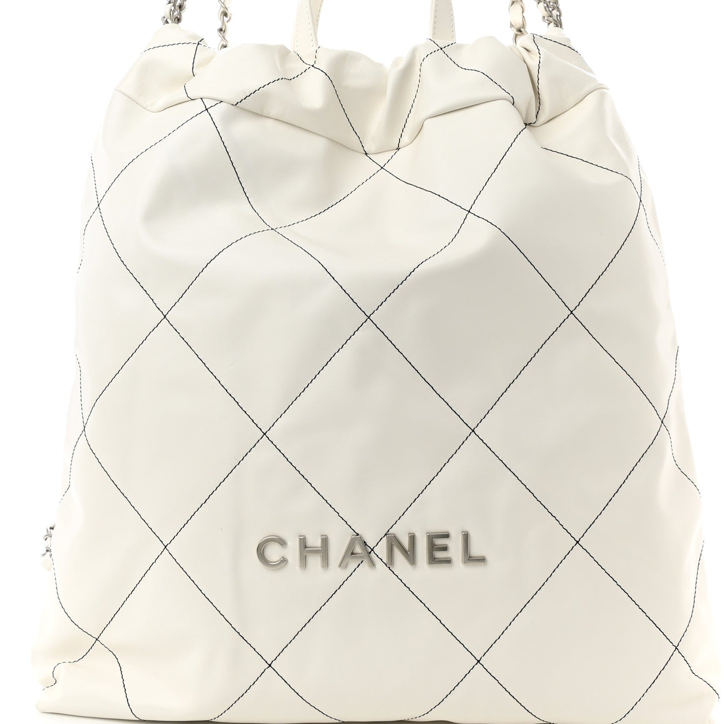 Shiny Calfskin Quilted Chanel 22 Backpack White Black